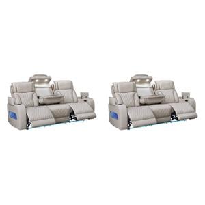 Pemberly Row Set of 2 84&quot Faux Leather Power Reclining Sofa with LED Lighting