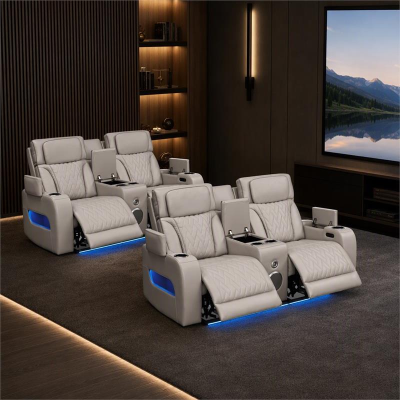 Pemberly Row Set of 2 Power Reclining Loveseats with LED Lighting