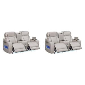 Pemberly Row Set of 2 Power Reclining Loveseats with LED Lighting