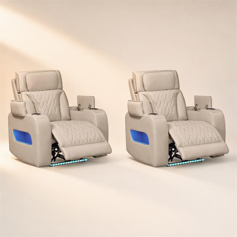 Pemberly Row Set of 2 Power Reclining Chairs in White Faux Leather