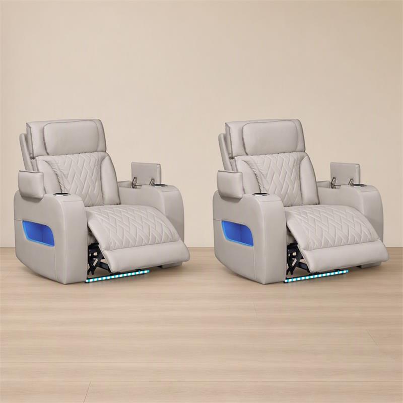 Pemberly Row Set of 2 Power Reclining Chairs in White Faux Leather