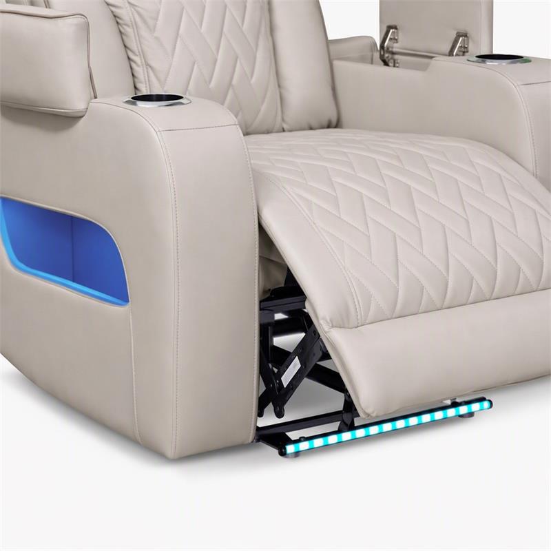 Pemberly Row Set of 2 Power Reclining Chairs in White Faux Leather