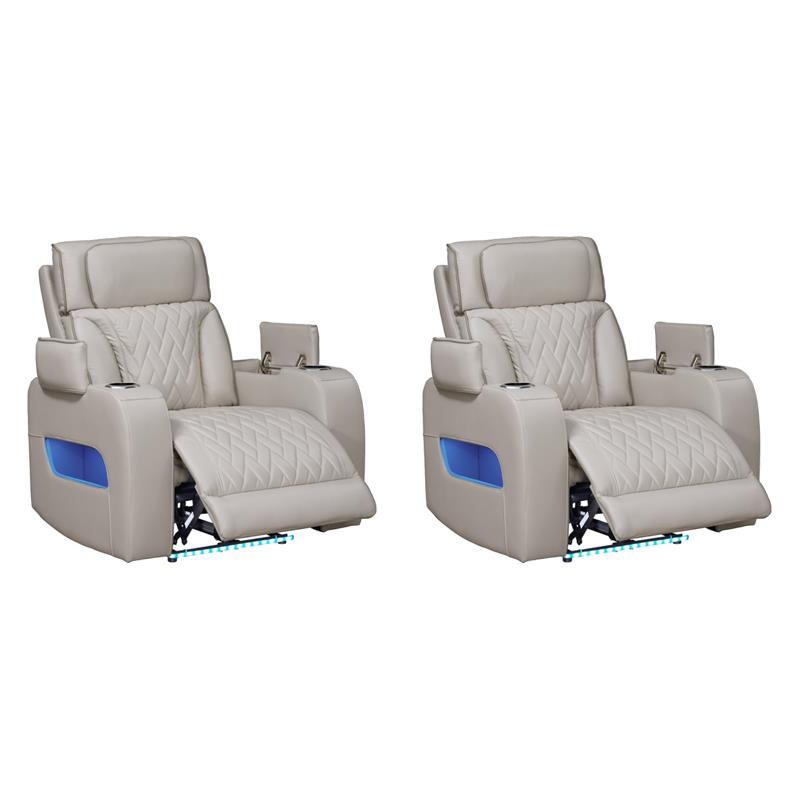 Pemberly Row Set of 2 Power Reclining Chairs in White Faux Leather