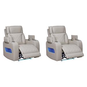 Pemberly Row Set of 2 Power Reclining Chairs in White Faux Leather