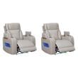Pemberly Row Set of 2 Power Reclining Chairs in White Faux Leather