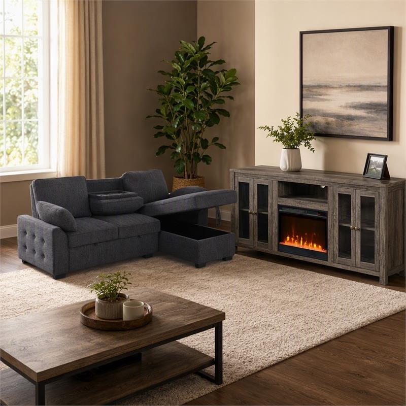 Pemberly Row 2Pc Set of Fireplace TV Console and Sleeper Sectional