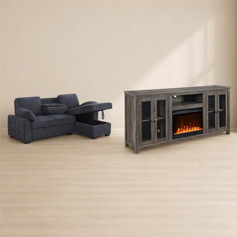 Pemberly Row 2Pc Set of Fireplace TV Console and Sleeper Sectional