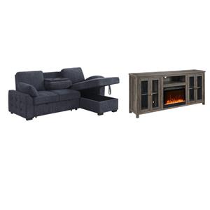 Pemberly Row 2Pc Set of Fireplace TV Console and Sleeper Sectional