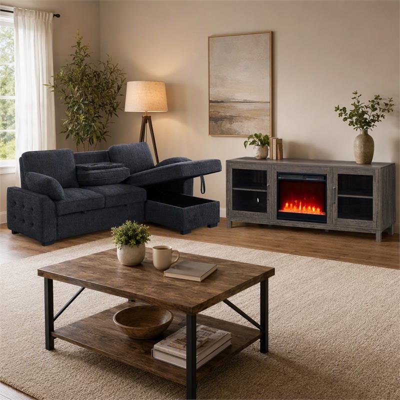Pemberly Row 2Pc Set of TV Stand with Fireplace and Sleeper Sectional