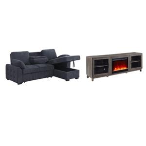 Pemberly Row 2Pc Set of TV Stand with Fireplace and Sleeper Sectional