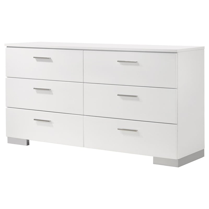 Pemberly Row 6-Drawer Bedroom Storage Dresser in White High Gloss