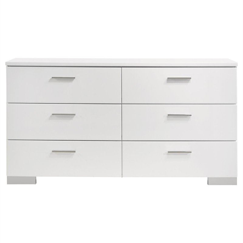Pemberly Row 6-Drawer Bedroom Storage Dresser in White High Gloss