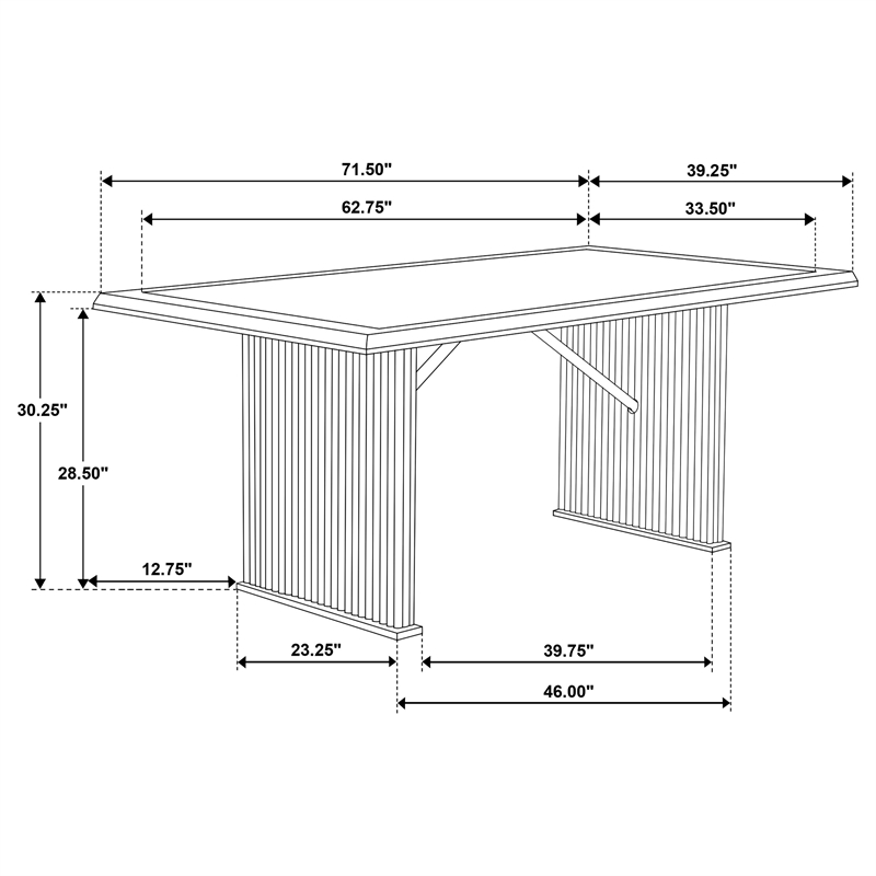Pemberly Row 72-Inch Rectangular Reeded Dining Table in Brown