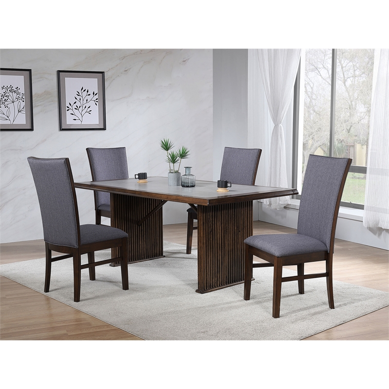 Pemberly Row 5-Piece Rectangular Dining Table and Chair Set in Brown