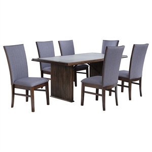 Pemberly Row 7-Piece Rectangular Dining Table and Chair Set in Brown