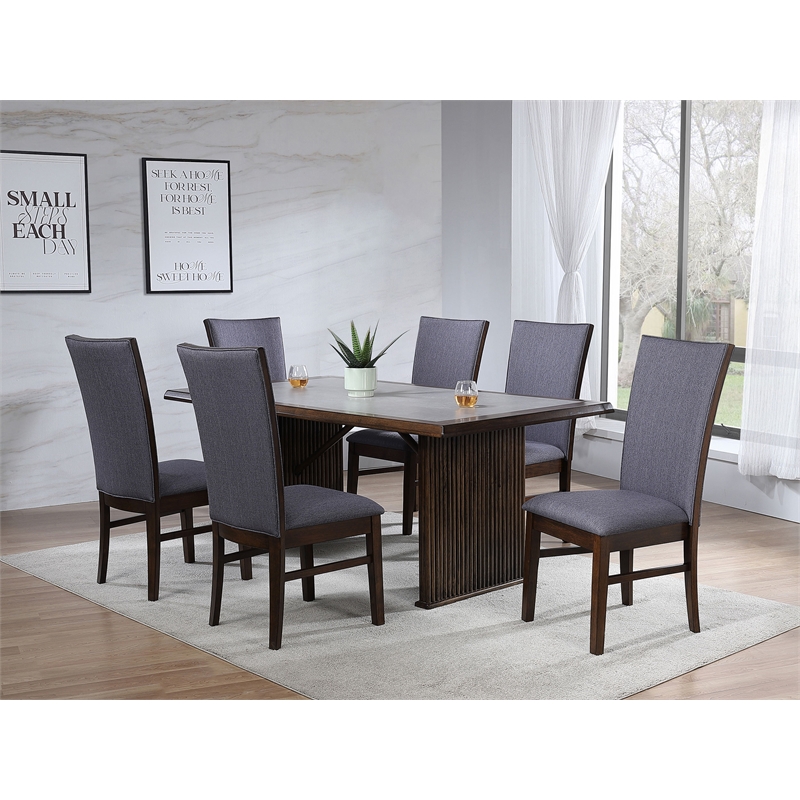 Pemberly Row 7-Piece Rectangular Dining Table and Chair Set in Brown