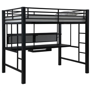 Pemberly Row Full Workstation Loft Bed with Desk in Black Finish