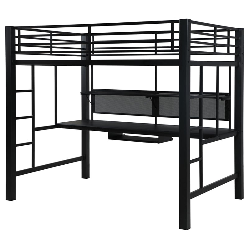 Pemberly Row Full Workstation Loft Bed with Desk in Black Finish