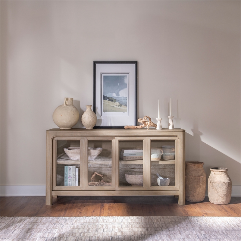 Pemberly Row Sliding Door Wood Dining Sideboard Server in Mango Brown