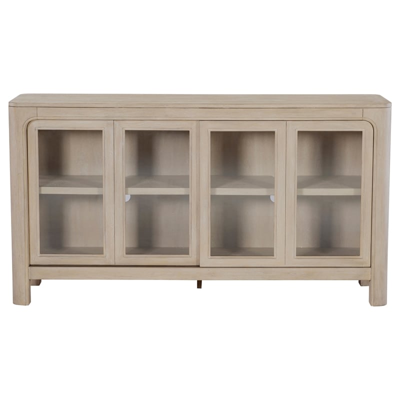 Pemberly Row Sliding Door Wood Dining Sideboard Server in Mango Brown