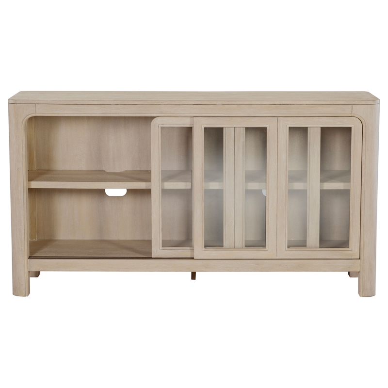Pemberly Row Sliding Door Wood Dining Sideboard Server in Mango Brown