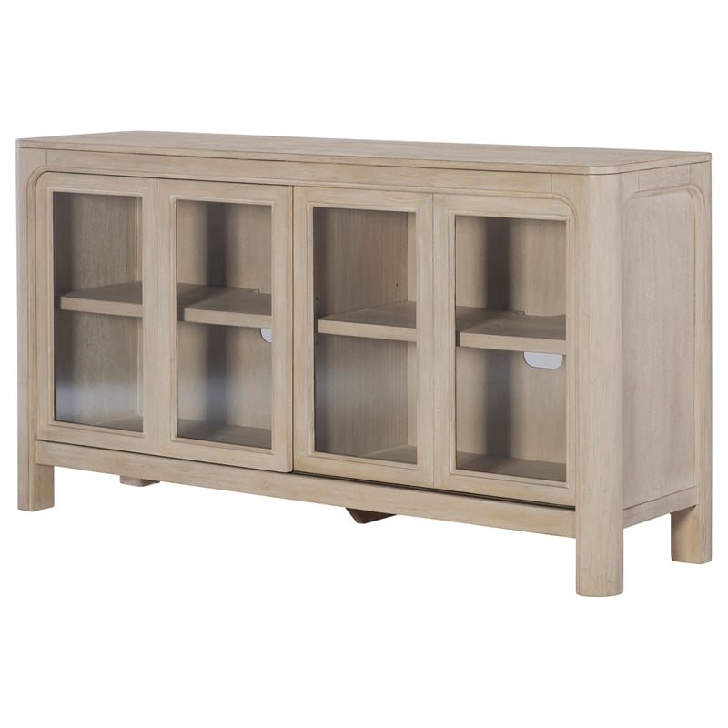 Pemberly Row Sliding Door Wood Dining Sideboard Server in Mango Brown