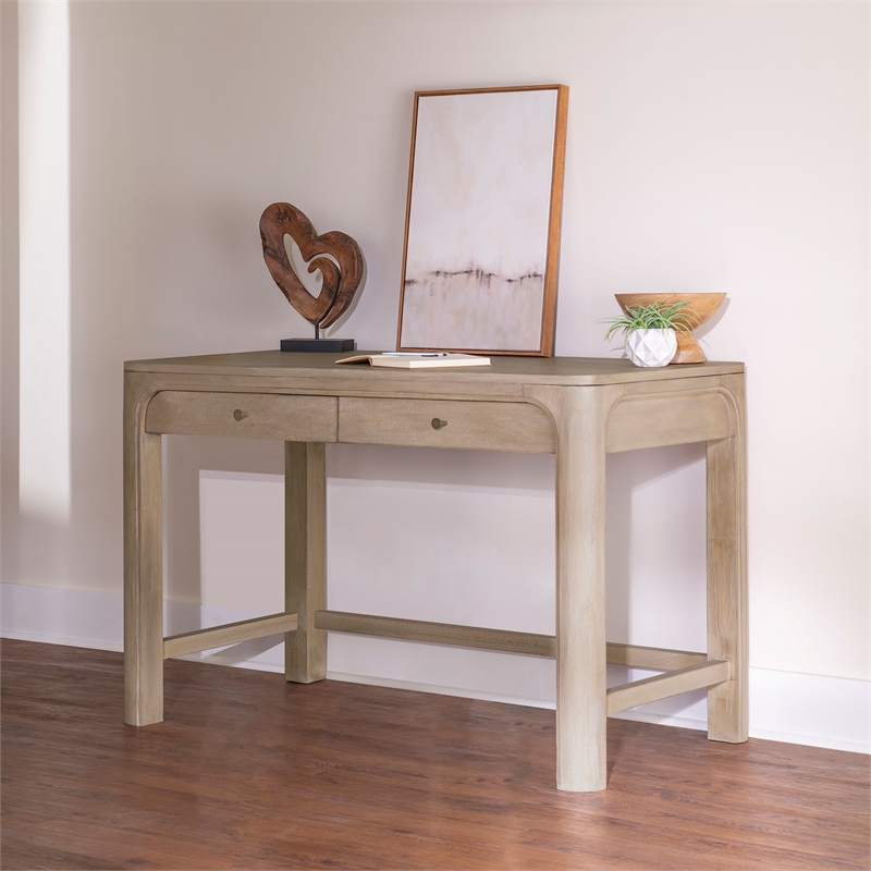 Pemberly Row 2-Drawer Makeup Table Vanity Desk in Weathered Mango Brown