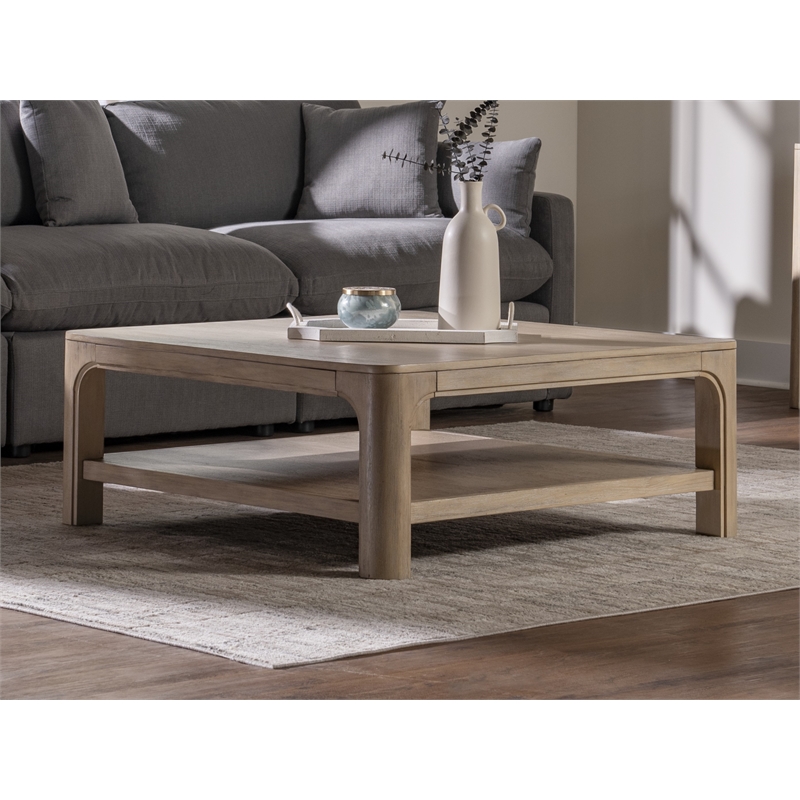 Pemberly Row Coastal Wood Cocktail Coffee Table in Weathered Mango Brown