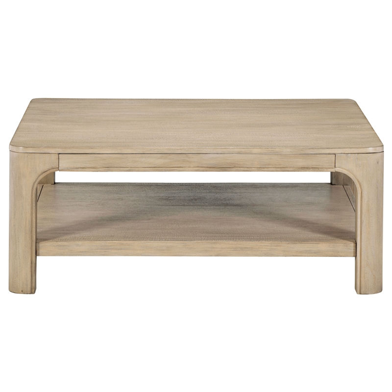 Pemberly Row Coastal Wood Cocktail Coffee Table in Weathered Mango Brown