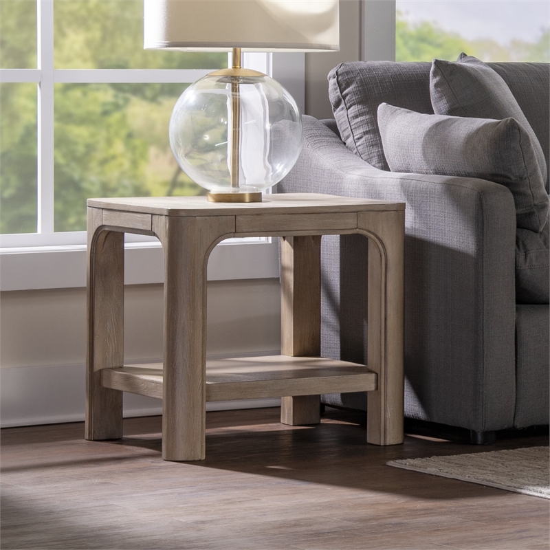 Pemberly Row Wood Side End Table with Shelf in Weathered Mango Brown