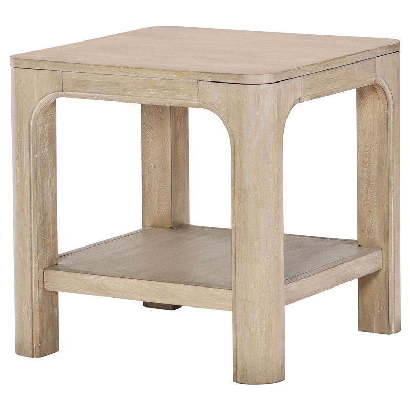 Pemberly Row Wood Side End Table with Shelf in Weathered Mango Brown