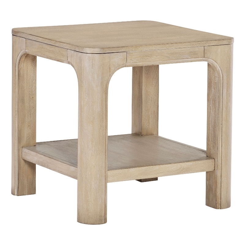 Pemberly Row Wood Side End Table with Shelf in Weathered Mango Brown