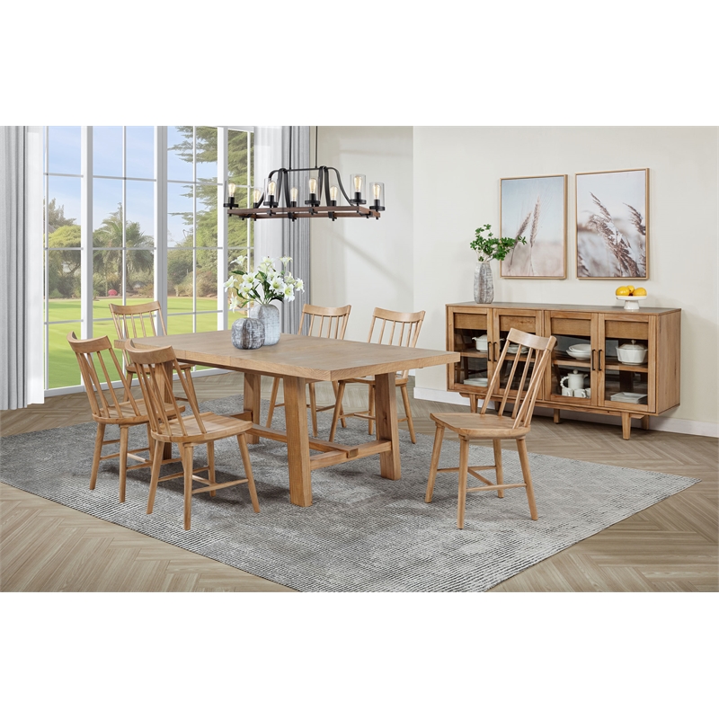 Pemberly Row 7-Piece 76-Inch Extension Leaf Dining Set in Natural Brown