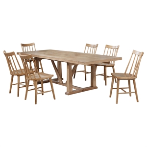 Pemberly Row 7-Piece 106-Inch Extension Leaf Dining Set in Natural Brown