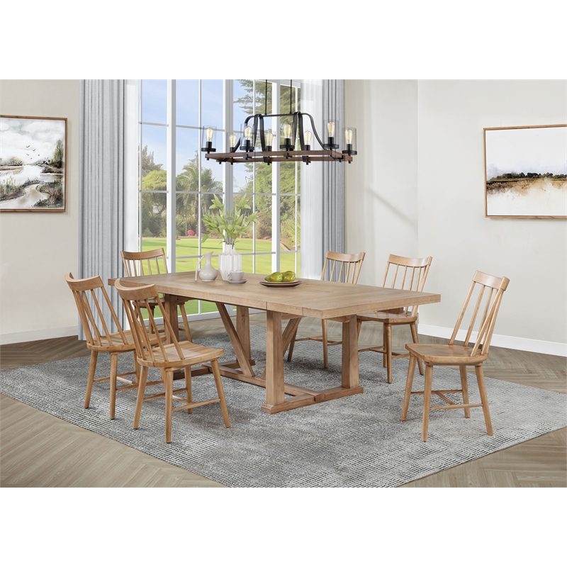 Pemberly Row 7-Piece 106-Inch Extension Leaf Dining Set in Natural Brown