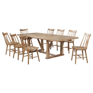 Pemberly Row 9-Piece 106-Inch Extension Leaf Dining Set in Natural Brown