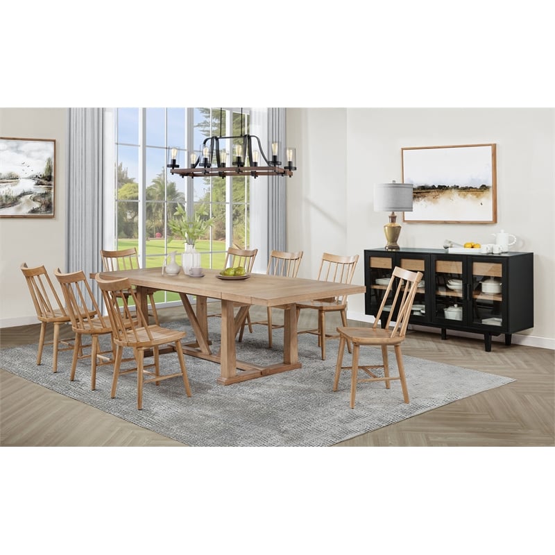 Pemberly Row 9-Piece 106-Inch Extension Leaf Dining Set in Natural Brown
