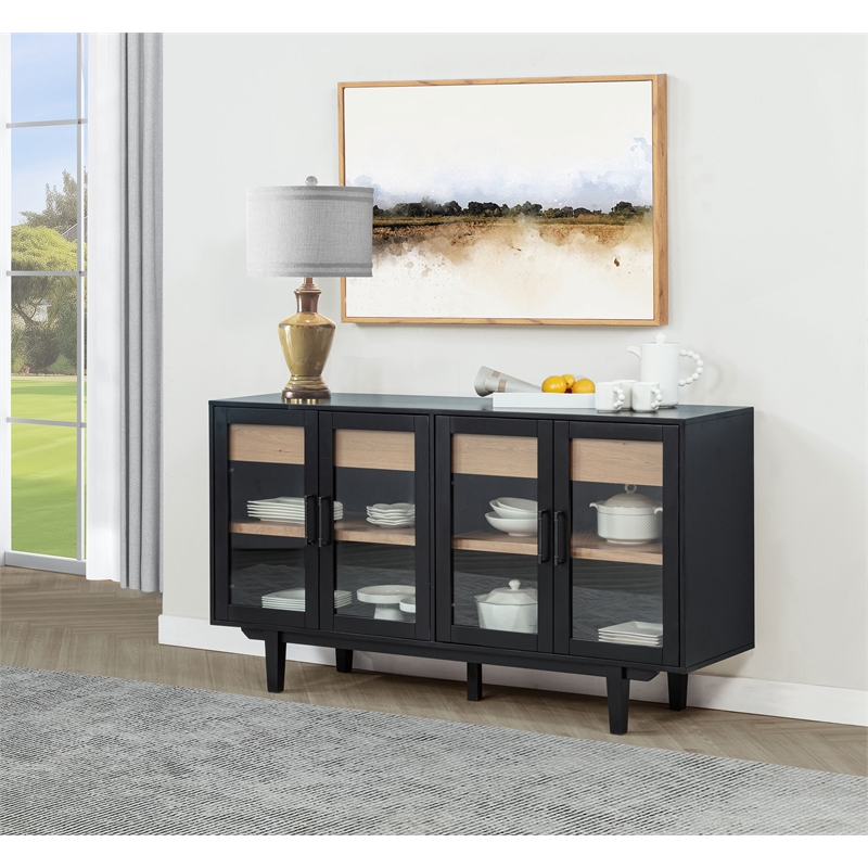 Pemberly Row 4-Door Sideboard Server with 2 Drawers in Dusty Black