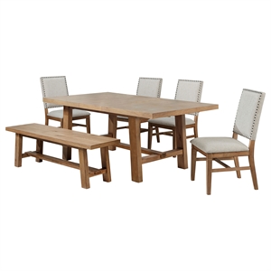 Pemberly Row 6-Piece 76-Inch Extension Leaf Dining Set in Brown and Beige