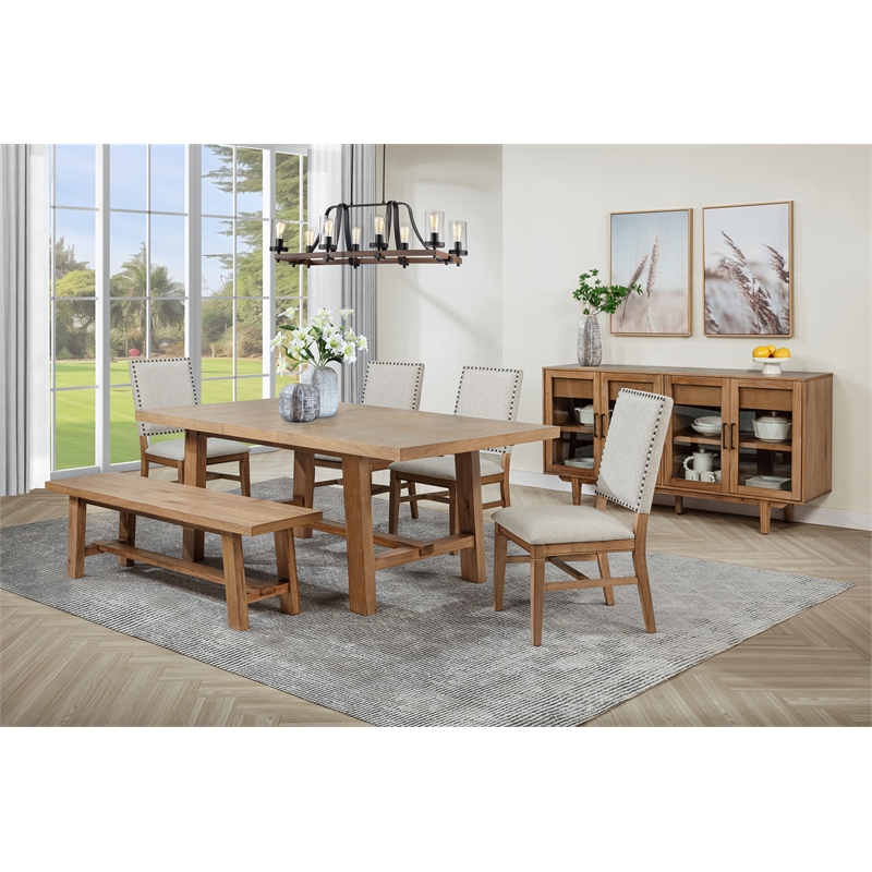 Pemberly Row 6-Piece 76-Inch Extension Leaf Dining Set in Brown and Beige