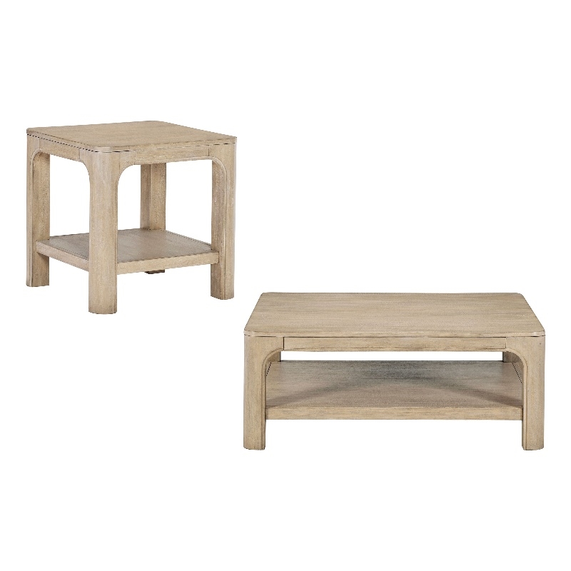 Pemberly Row 2-piece Coastal Wood Coffee Table Set in Weathered Mango Brown