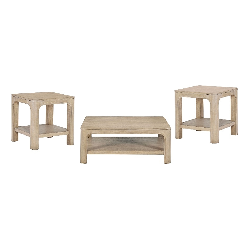 Pemberly Row 3-piece Coastal Wood Coffee Table Set in Weathered Mango Brown