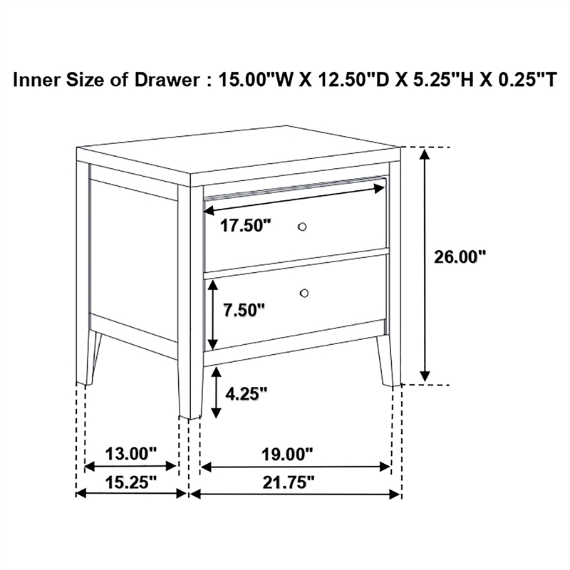 Pemberly Row 2-Drawer Rubberwood Bedside Nightstand in Cappuccino