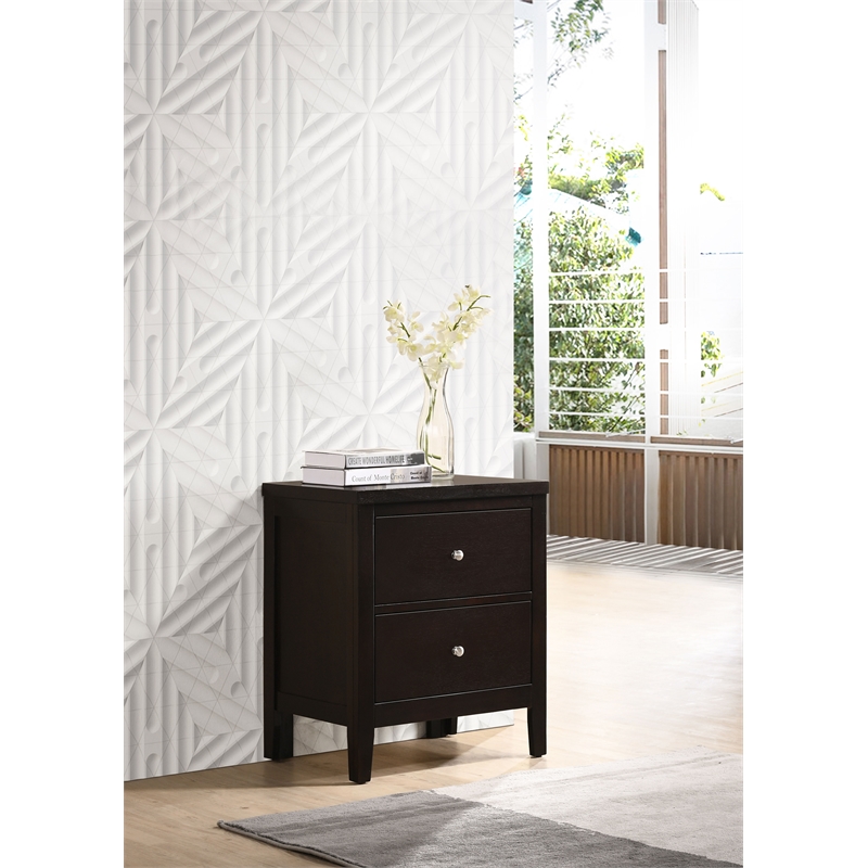 Pemberly Row 2-Drawer Rubberwood Bedside Nightstand in Cappuccino