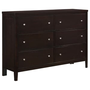 Pemberly Row 6-Drawer Rubberwood Bedroom Dresser in Cappuccino
