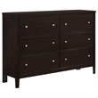 Pemberly Row 6-Drawer Rubberwood Bedroom Dresser in Cappuccino