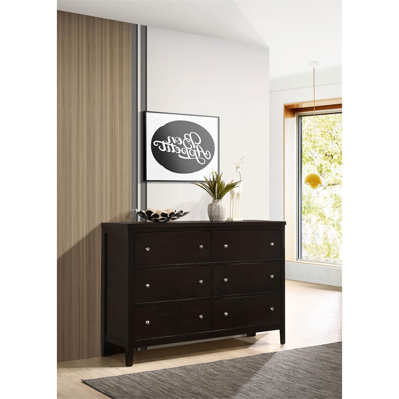 Pemberly Row 6-Drawer Rubberwood Bedroom Dresser in Cappuccino
