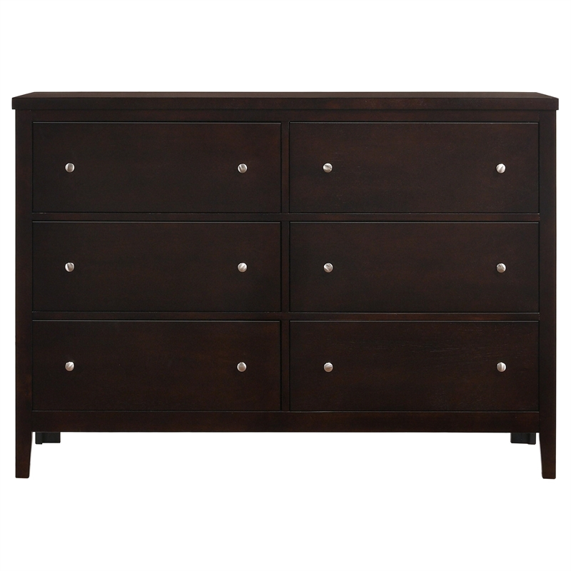 Pemberly Row 6-Drawer Rubberwood Bedroom Dresser in Cappuccino