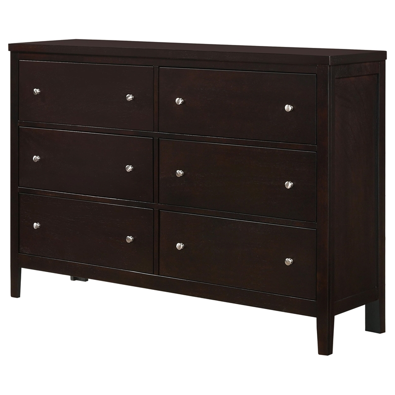 Pemberly Row 6-Drawer Rubberwood Bedroom Dresser in Cappuccino