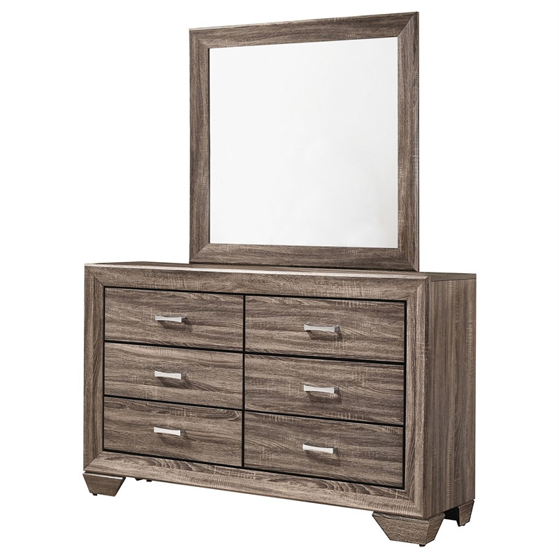 Pemberly Row 6-Drawer Bedroom Dresser with Mirror in Washed Taupe